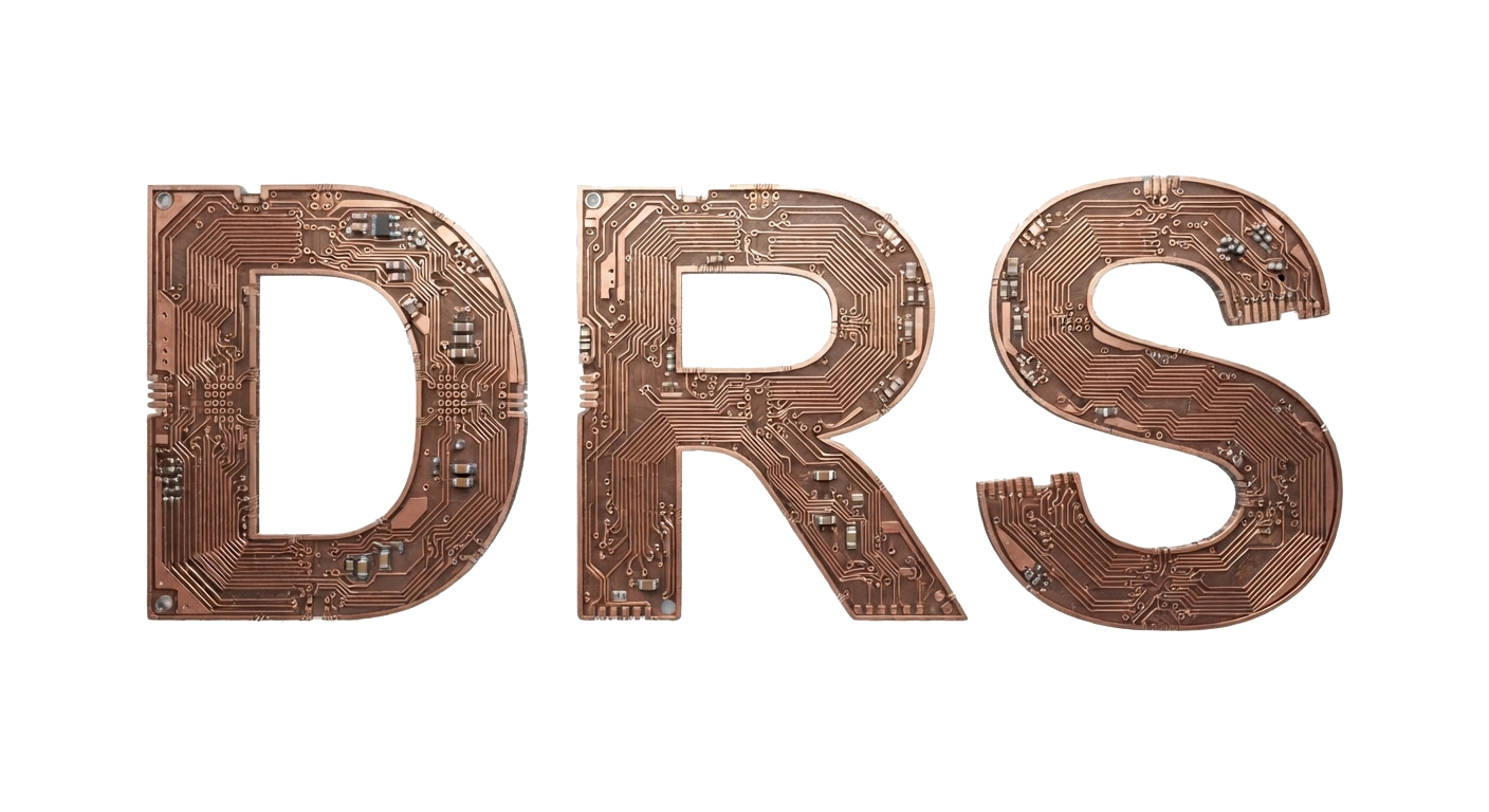 DRS, the letters built from copper circuit boards